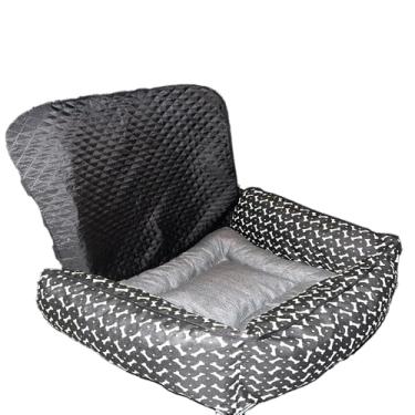 Imagem de Kit Capa de Transporte Pet + Colchonete Comfort, Kit 2 Pçs, Protetor para Banco Traseiro Impermeável, Porte Pequeno, Estampado Preto