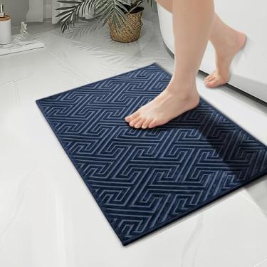 Imagem de YIHOUSE Tapetes de banheiro azul marinho 43 cm x 61 cm, tapete de banho antiderrapante de secagem rápida, absorvente lavável na máquina, tapete de banho fino para banheiro, banheira, lavanderia