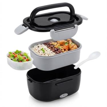 Imagem de Marmita Elétrica Portátil Bivolt PREMIUM 110V/220V e 12V Carro - Aquecedor de Alimentos 1.5L com Divisória, Pote Extra e Colher - Preto