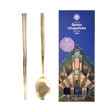 Imagem de Balwoo Hangeul Conjunto de Pauzinhos de Alfabeto Coreano 304 Colher de Aço Inoxidável Chapeado de Titânio Colher de Sopa Ramen Pauzinhos Talheres (1)