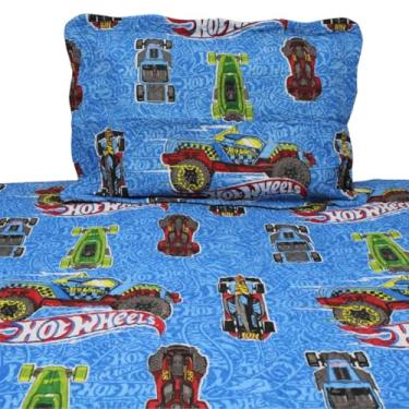 Imagem de Colcha Dupla Face 2pç para cama de solteiro para decoração quarto infantil menino Carro CarrinhosHotWheels Antialérgico