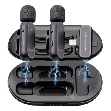 Imagem de Microfone de Lapela Sem Fio Duplo MK-07 Lightning Para iPhone 5 ao 14 | Redução de Ruído Inteligente | Estojo Recarregável | Plug & Play | Alcance 25m – Não Compatível com Android e iPhone 15