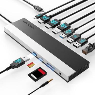Imagem de WAVLINK Estação de ancoragem USB C 3 monitores, estação de acoplamento com dual HDMI DP 100 W PD, USB3.0 e 2.0, RJ45, slots SD/TF, áudio/microfone, compatível apenas com computador Windows