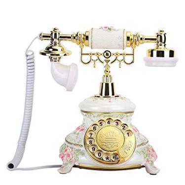 Imagem de Cryfokt Telefone de Mesa Vintage, Telefone Fixo Com Mostrador Giratório, Estilo Antigo retrô para Material de Resina de Escritório de Hotel