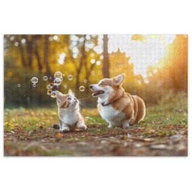 Imagem de Quebra-cabeça de cachorro gato campo 500 peças adultos engraçado jogo de quebra-cabeça presentes Prime Puzzles flor animal