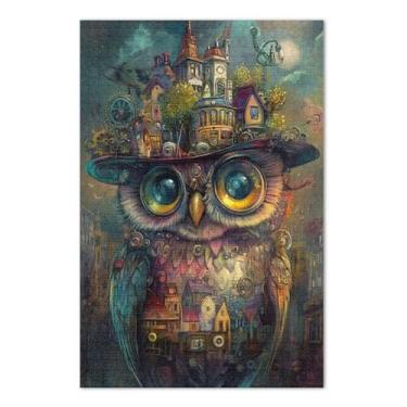 Imagem de Quebra-cabeça adulto marrom chapéu coruja Steampunk 500 peças, quebra-cabeça para adultos, jogos de família
