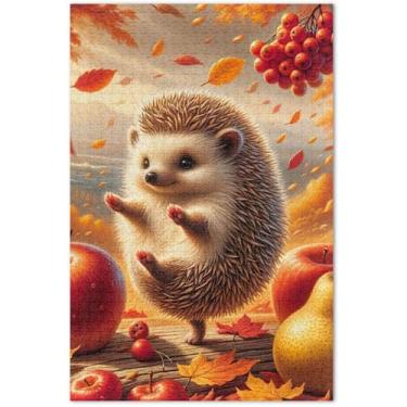 Imagem de Quebra-cabeça de outono ouriço fofo para adultos 1000 peças de brinquedo de arte Prime Puzzles presentes para jogo de elefante branco, 75 x 40 cm