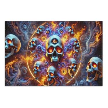 Imagem de Quebra-cabeça preto Fiery Skulls 500 peças, quebra-cabeças para adultos, jogos inteligentes