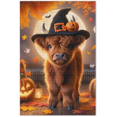 Imagem de Quebra-cabeça de Halloween Highland Cow Pumpkin para adultos, 1000 peças, natureza, engraçado, jogos, presentes, quebra-cabeça divertido, brinquedo artístico, 75 x 40 cm