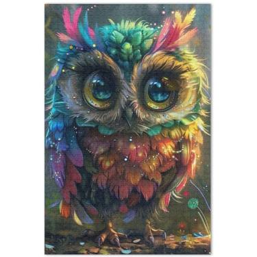 Imagem de Quebra-cabeças florais adoráveis de coruja fofa, 1000 peças, presentes de elefante branco para adultos, quebra-cabeças difíceis, estampa de flor, animal, 75 x 40 cm