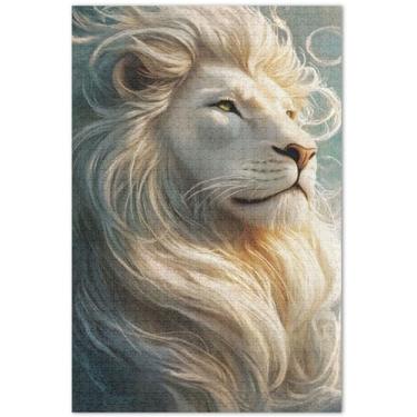 Imagem de Lindo quebra-cabeça de juba de leão branco, 1000 peças, decoração de pintura de animal adulto, quebra-cabeças exclusivos para adultos, quebra-cabeça de jogos, 75 x 40 cm