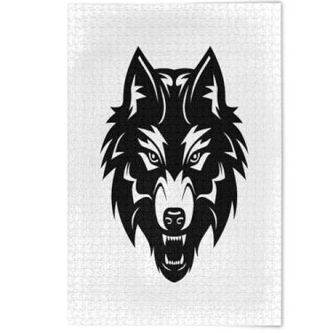 Imagem de Quebra-cabeça 1000 peças adultos legal preto branco lobo animal engraçado jogo de quebra-cabeça presentes tecnológicos divertidos presentes de mordaça arte paisagem, 1000 peças, 75 x 50 cm