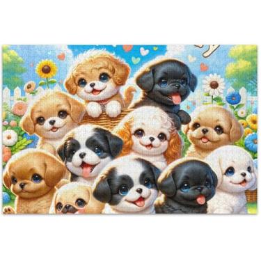 Imagem de Filhote de cachorro fofo filhote feliz 1000 peças quebra-cabeças adultos presentes mordaça presente arte animal pintura, 75 x 40 centímetros