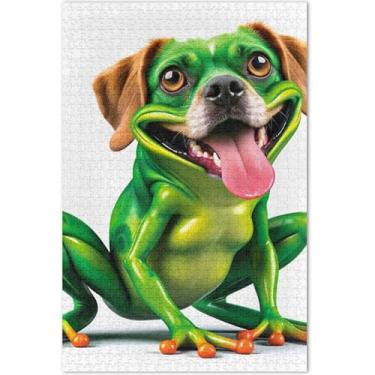 Imagem de Quebra-cabeça de cachorro sapo engraçado fofo para adultos 1000 peças família elefante branco presentes adulto brinquedo arte pintura de brinquedo