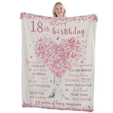Imagem de CNRYRIO Presentes de aniversário de 18 anos para meninas, cobertor de 127 x 152 cm para meninas de 18 anos, presente de aniversário para filha, melhor amiga, irmã, decorações de festa de 18 anos e