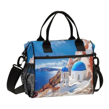 Imagem de GAIGEO Lancheira azul e branca isolada para adultos, lancheira com zíper, lancheira feminina para trabalho, P