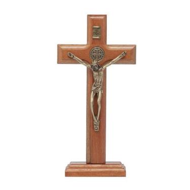 Imagem de Crucifixo de Mesa com Medalha de São Bento 12 cm - Aramon
