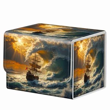Imagem de Ímã forte para caixa de baralho TCG MTG Commander caixa organizadora de cartas colecionáveis padrão criativo caixa de armazenamento para jogos colecionáveis de até 200 cartas, barco à vela pôr do sol