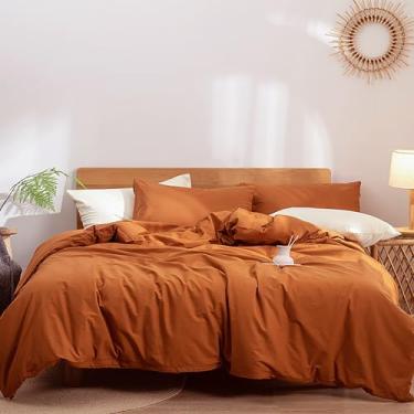 Imagem de BOLINLIVING Capa de edredom de terracota, tamanho solteiro, capa de edredom laranja queimado com 1 fronha, capa de edredom de microfibra macia para todas as estações com fecho de zíper e laços nos