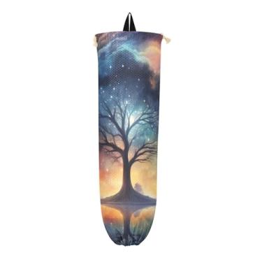 Imagem de Suporte de sacola de compras em aquarela para árvore e estrelas, organizador de sacolas plásticas de cozinha, suporte de saco plástico de pano