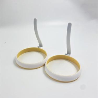 Imagem de Conjunto de moldes de ovos com alça dobrável, 2 peças de anéis redondos antiaderentes, molde de panqueca para cozinhar sanduíches de café da manhã, bufinas de ovo, panqueca, acessórios para grelhar