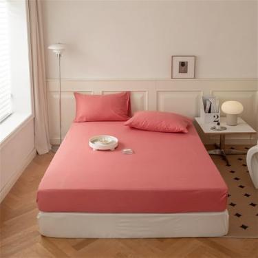 Imagem de Protetor de colchão em algodão lavado com elástico, cor sólida, macio e confortável, para camas tamanho Queen e King, 11, 150x190x25cm (1 unidade).