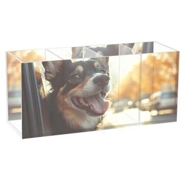 Imagem de TSENQUE Porta-lápis floral personalizado para mesa fofo cachorro animado janela de carro marcador artístico suporte de pincel de acrílico copo de caneta