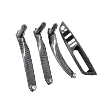 Imagem de Conjunto de capa para interruptor de elevação de janela, padrão de fibra de carbono, porta interna, maçaneta, apoio de braço, substituição, compatível com BMW X5 X6 2007-2013(RHD 4PCS Set)