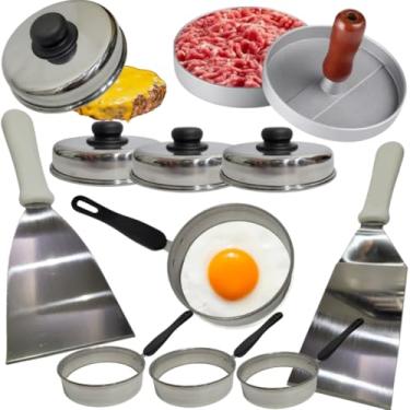 Imagem de Utensílios para Hamburgueria Profissional 9 Peças em Inox e Alumínio | Kit Chapa Hambúrguer Completo