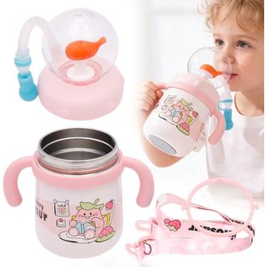 Imagem de Tcwhniev Copo para beber com esguicho de baleia com alça ajustável de 210 g Garrafa de água estilo baleia com ponta macia de silicone copo portátil à prova de vazamento de canudo (rosa)
