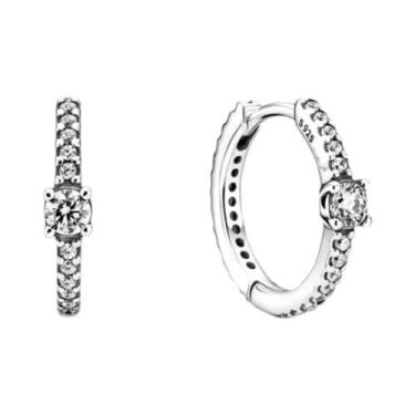 Imagem de Brincos De Argola Femininos Em Prata 925 Com Pingente Em Forma De Cora