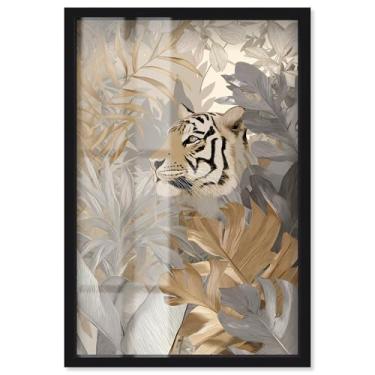 Imagem de Umber Tiger I Shadowbox Print Boho Gold Wall Art por Art Remedy, moldura preta, 43 x 63 cm