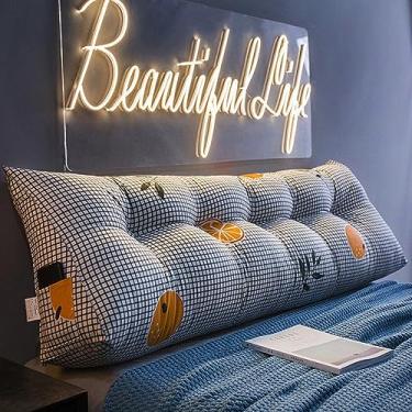 Imagem de BAGASI Almofada grande de leitura, almofada de cabeceira de veludo, encosto triangular, descanso de cama, cama, beliche e dormitório, suporte traseiro com capa removível, K, 150 x 50 x 20 cm