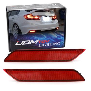 Imagem de Luzes refletoras de LED para para-choque iJDMTOY 60-SMD compatíveis com Honda Civic Sedan 2013-2015, Função como traseira, freio e lâmpadas de neblina traseiraiJDMTOY 75-431-Red