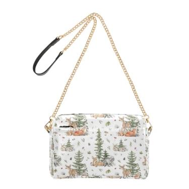 Imagem de Joitme Bolsas transversais femininas para celular, alça de corrente, couro PU, bolsa de ombro da floresta criaturas vintage