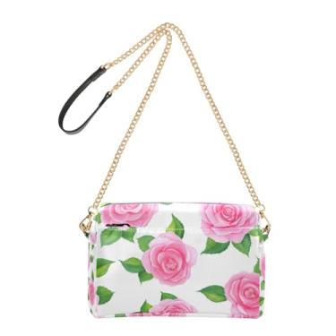 Imagem de Joitme Bolsa tiracolo feminina para celular em aquarela rosa macia com alça de corrente branca de couro PU