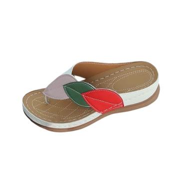 Imagem de Sandálias femininas modernas, casuais, versáteis, coloridas, combinando com fundo grosso, estilo primavera e verão, salto plataforma na moda, Branco, 35