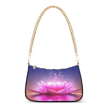 Imagem de Bolsa de ombro de flor de lótus rosa brilhante, bolsa feminina Hobo Tote com grande capacidade e vários estilos de transporte