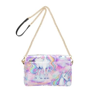 Imagem de Joitme Bolsa tiracolo feminina caprichosa colorida de unicórnio branco bolsa para celular bolsa de ombro com alça de corrente de couro PU