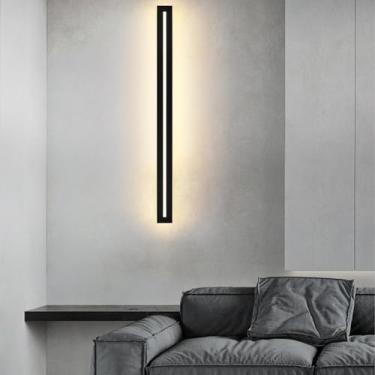 Imagem de GZZBMY LED apliques de parede moderno design metal alumínio candeeiros de parede minimalistas longa interior iluminação para quarto cabeceira sala de estar corredor escadas (luz quente preta, 120 cm)