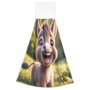 Imagem de Joitme Toalhas de mão de primavera para filhotes sorridentes de burro fofo com laços para pendurar toalhas de forno ultra absorventes com ponta de dedo conjunto de 2, toalhas de cozinha decorativas 46