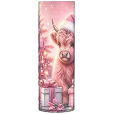 Imagem de Vaso de plástico grande de vaca Highland Vaso cilíndrico fofo buquê de flores vasos exclusivos para decoração de casa, 30 cm x 9,9 cm
