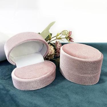 Imagem de Caixa oval de veludo para casamento, caixa de joias de veludo coreana de luxo para brincos de anel, estojo de armazenamento de embalagem de presente de flanela macia (rosa)