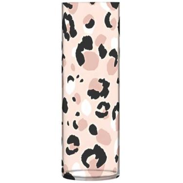 Imagem de Vaso de flores cilíndrico de animais de leopardo rosa decorativo bonito vaso alto plástico impressão personalizada decoração de casa sala de estar, 30 cm x 9,9 cm