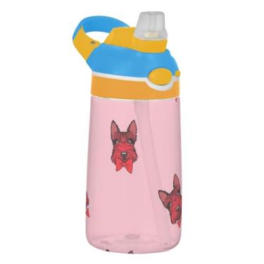 Imagem de Garrafa de água esportiva infantil de 473 ml com tampa de palha, garrafa de água Tritan portátil de 473 ml, copo infantil reutilizável à prova de vazamento, alça de transporte, cães Scottie Terriers