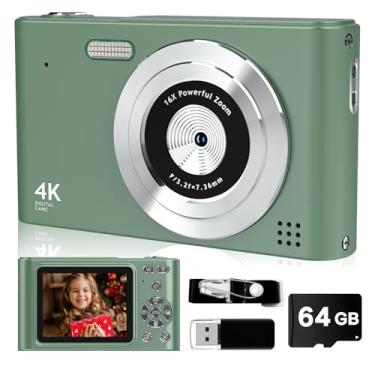Imagem de Câmera digital FHD 1080P com cartão de 32 GB, câmera infantil de 44 MP Point and Shoot - antivibração, zoom de 16X, presente portátil para crianças (verde)