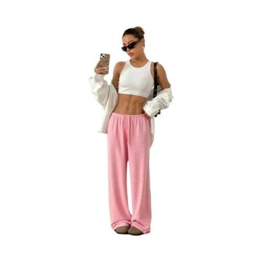 Imagem de Nova moda feminina cor sólida casual solta calças de perna larga - oth