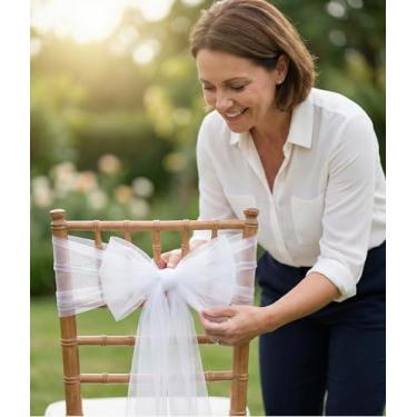 Imagem de Rolo de tecido de tule branco de 15 cm x 25 metros - carretel de rede de poliéster transparente para decoração de casamento, saia tutu DIY, fita de embrulho de presente, faixas de cadeira de festa e