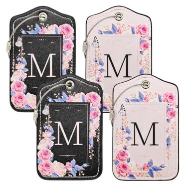 Imagem de Etiquetas iniciais de bagagem para malas, pacote com 4, aprovadas pela TSA, etiquetas de mala de couro PU para bagagem de viagem, nome personalizado, etiquetas de bolsa para fácil identificação