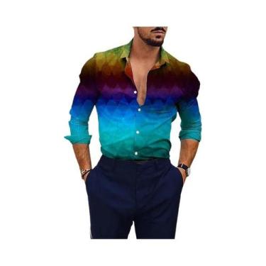 Imagem de Camisa Masculina De Manga Longa Com Estilo Retrô E Botões, Gola De Out